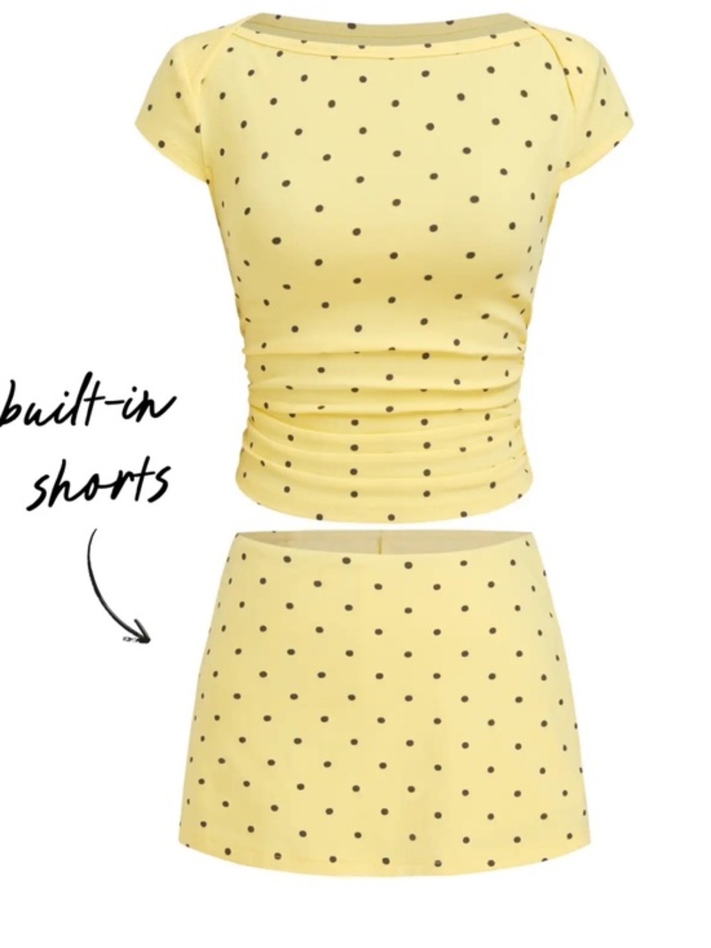NWT CIDER COTTON-BLEND BOAT NECK POLKA DOT RUCHED TEE & MINI SKORT